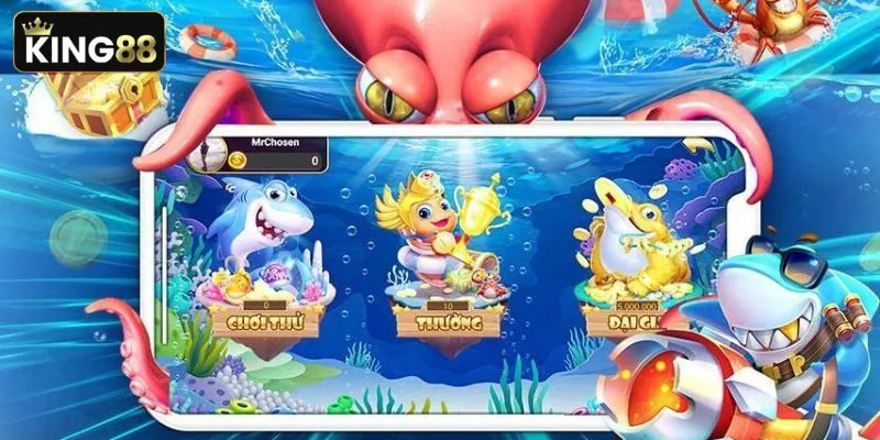 Giao diện trò chơi bắn cá online sống động với đồ họa 3D sắc nét